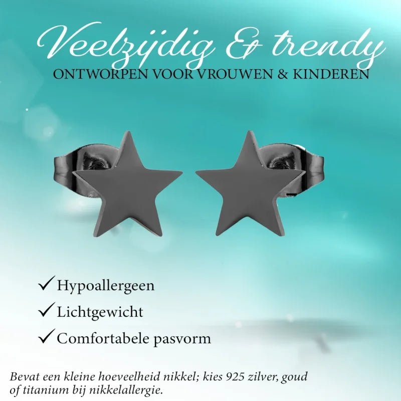 Stijlvolle Zwarte Ster Oorbellen RVS -