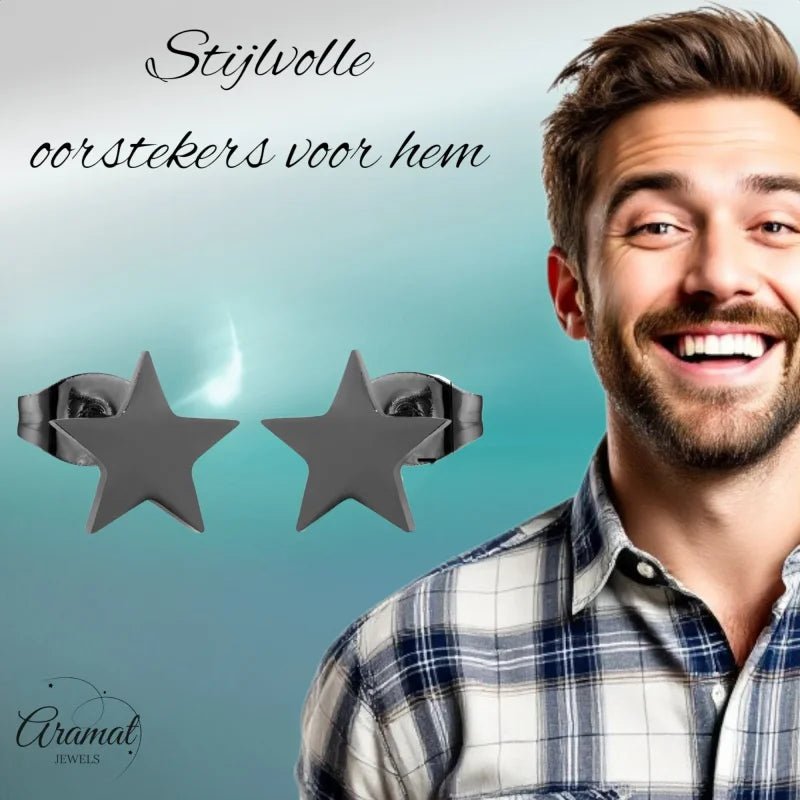 Stijlvolle Zwarte Ster Oorbellen RVS -