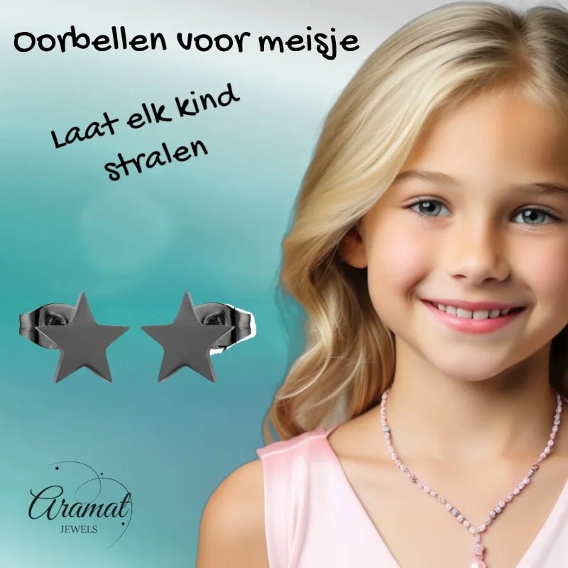 Stijlvolle Zwarte Ster Oorbellen RVS -