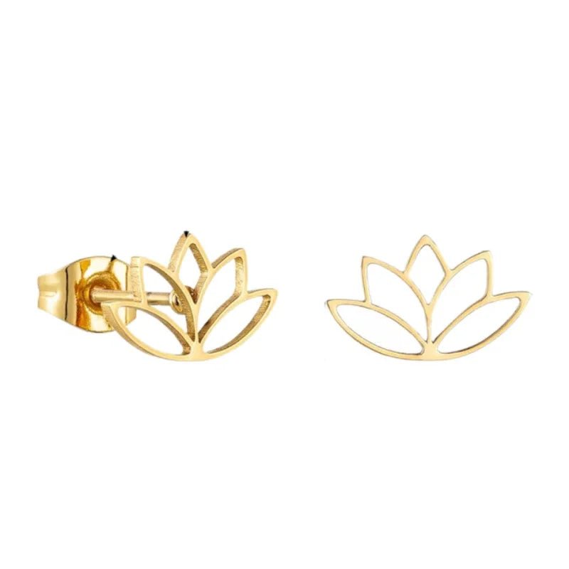 Goudkleurige Lotus Bloem Stalen Oorbellen rvs -