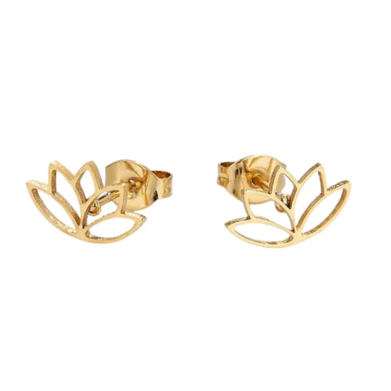Goudkleurige Lotus Bloem Stalen Oorbellen rvs -