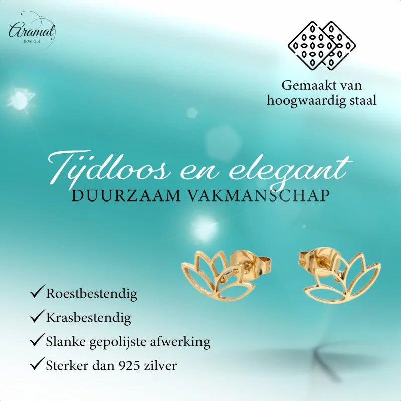 Goudkleurige Lotus Bloem Stalen Oorbellen rvs -