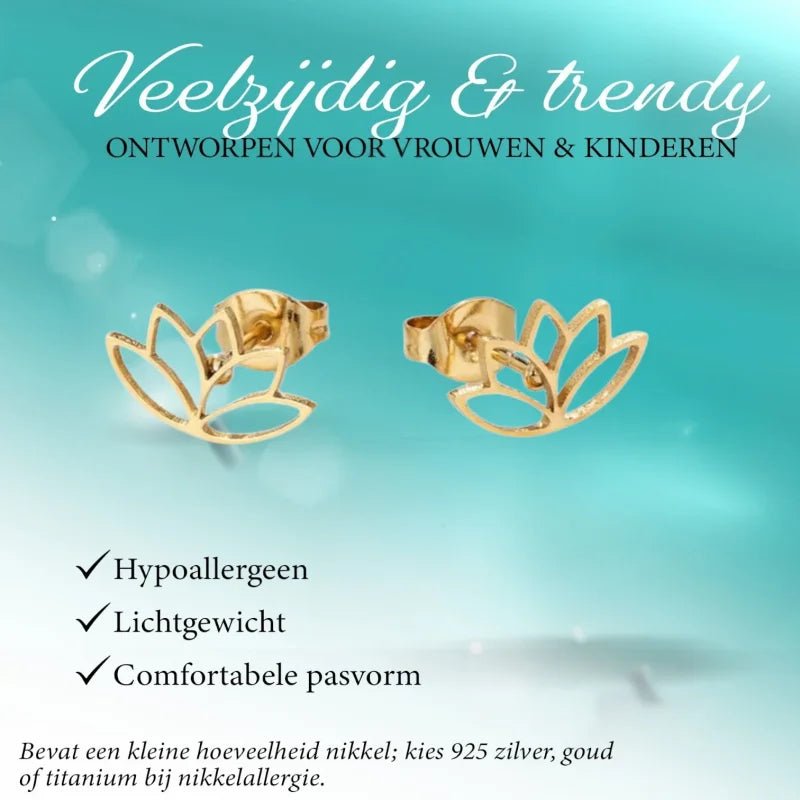 Goudkleurige Lotus Bloem Stalen Oorbellen rvs -