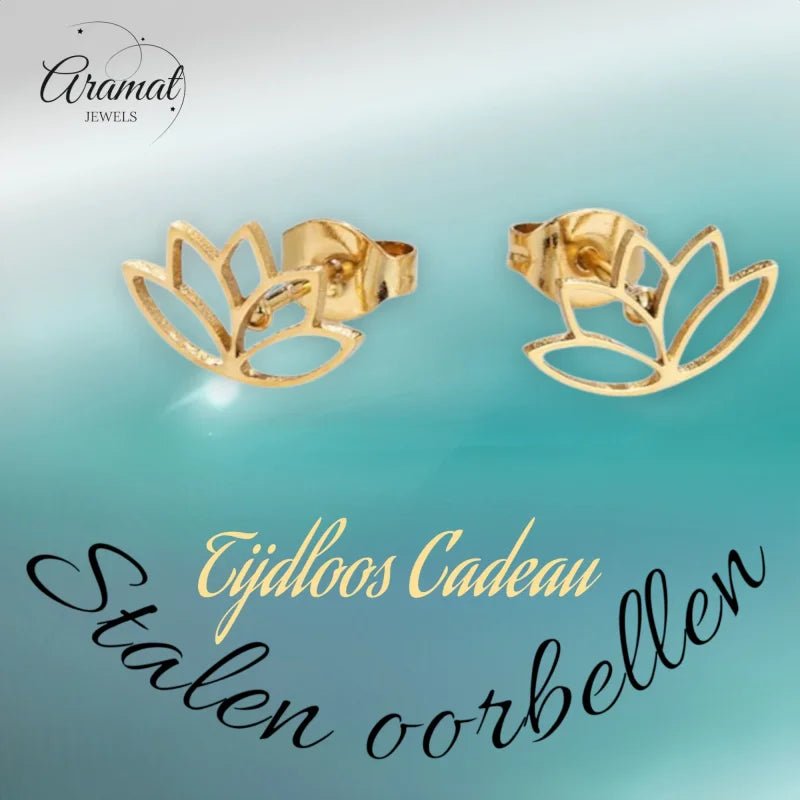 Goudkleurige Lotus Bloem Stalen Oorbellen rvs -