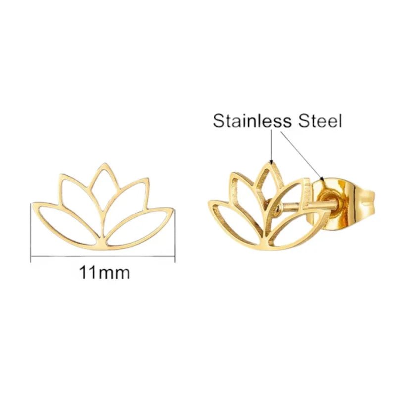 Goudkleurige Lotus Bloem Stalen Oorbellen rvs -