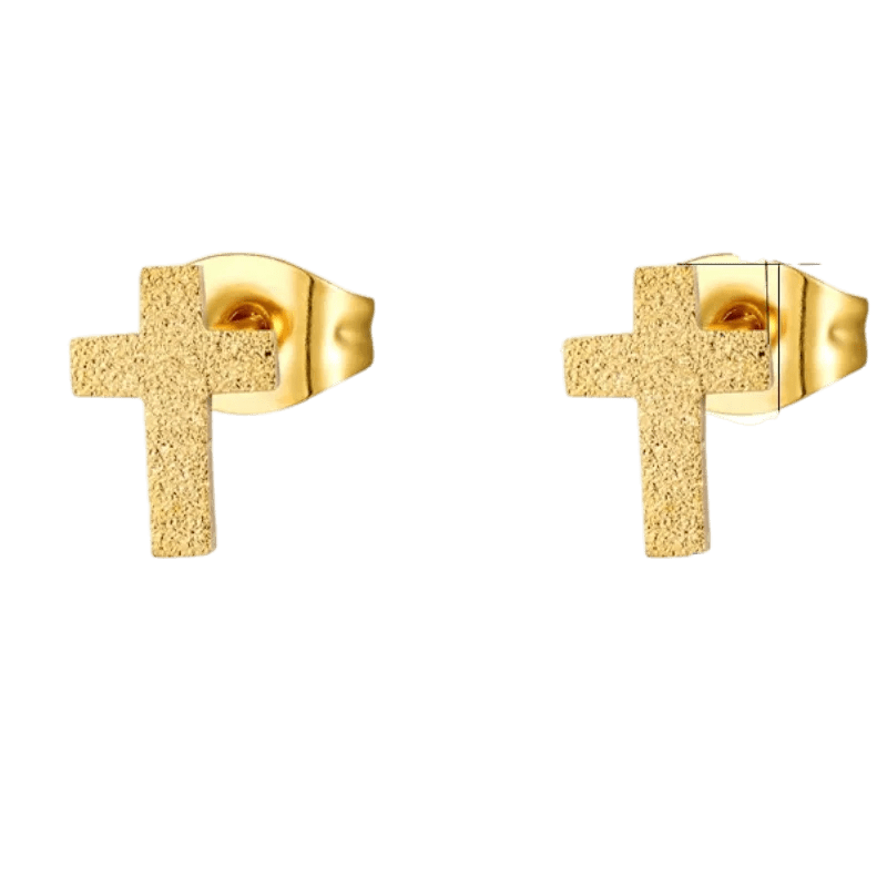 Matte RVS kruisjes Oorbellen 9x7mm - Goudkleur -