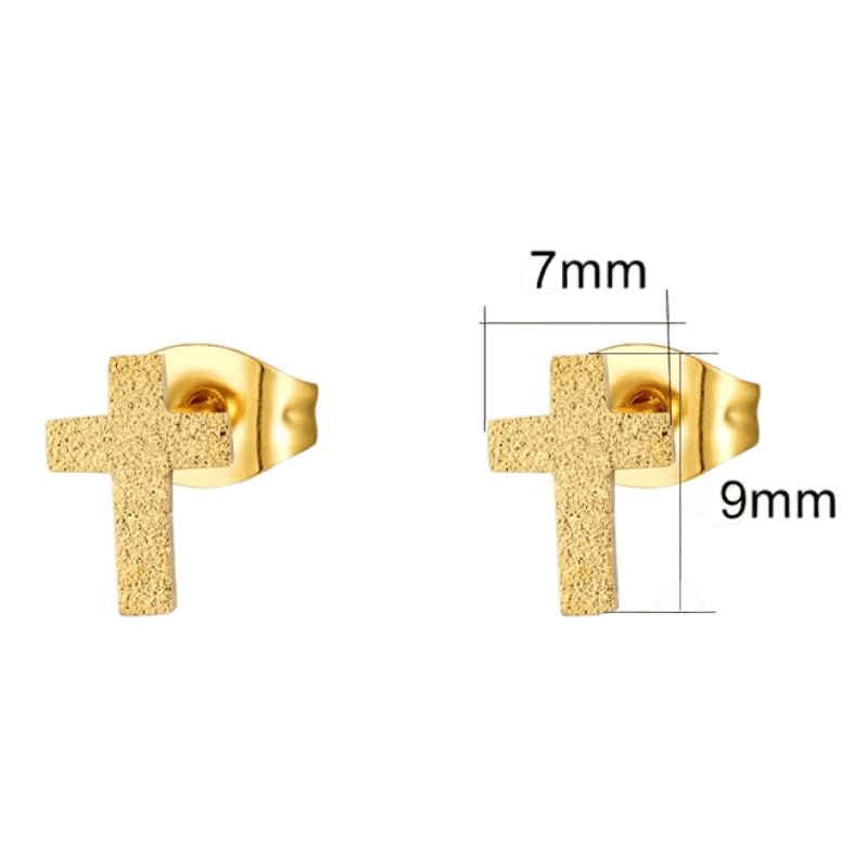 Matte RVS kruisjes Oorbellen 9x7mm - Goudkleur -