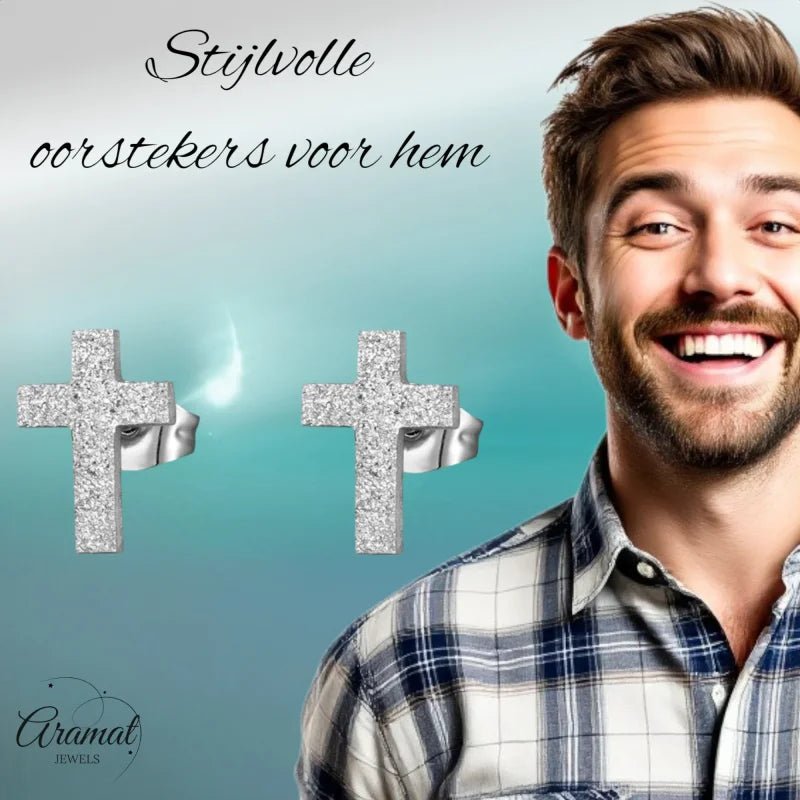 Matte RVS kruisjes Oorbellen 9x7mm - Goudkleur -