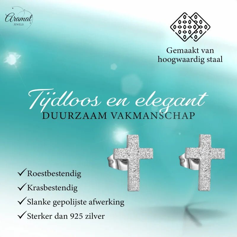 Matte RVS kruisjes Oorbellen 9x7mm - Goudkleur -