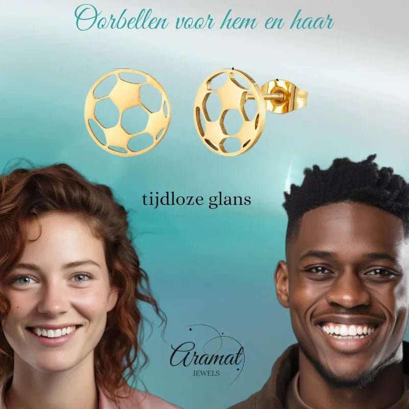Goudkleurige Voetbal Oorbellen Van Roestvrij Staal -