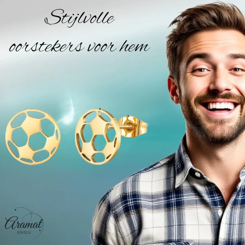 Goudkleurige Voetbal Oorbellen Van Roestvrij Staal -