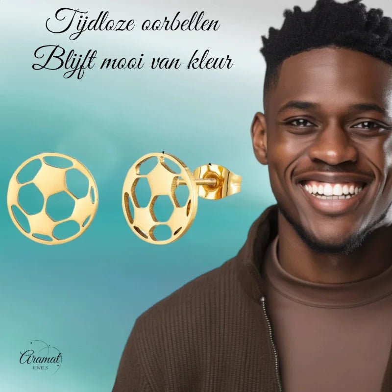 Goudkleurige Voetbal Oorbellen Van Roestvrij Staal -