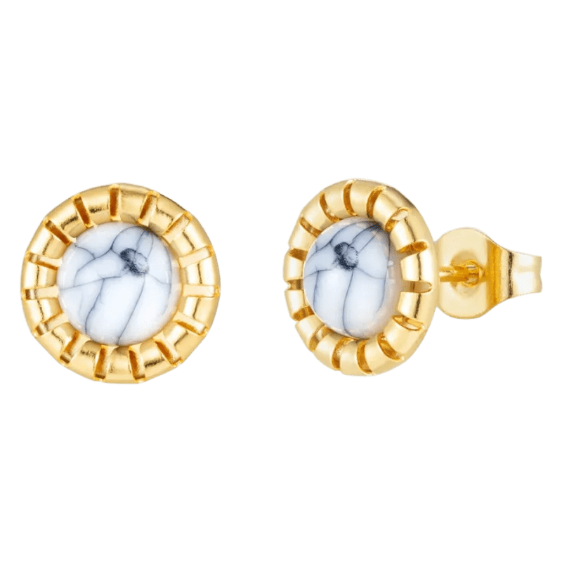 Goudkleurige Oorbellen Met Witte Gemarmerde Steen -