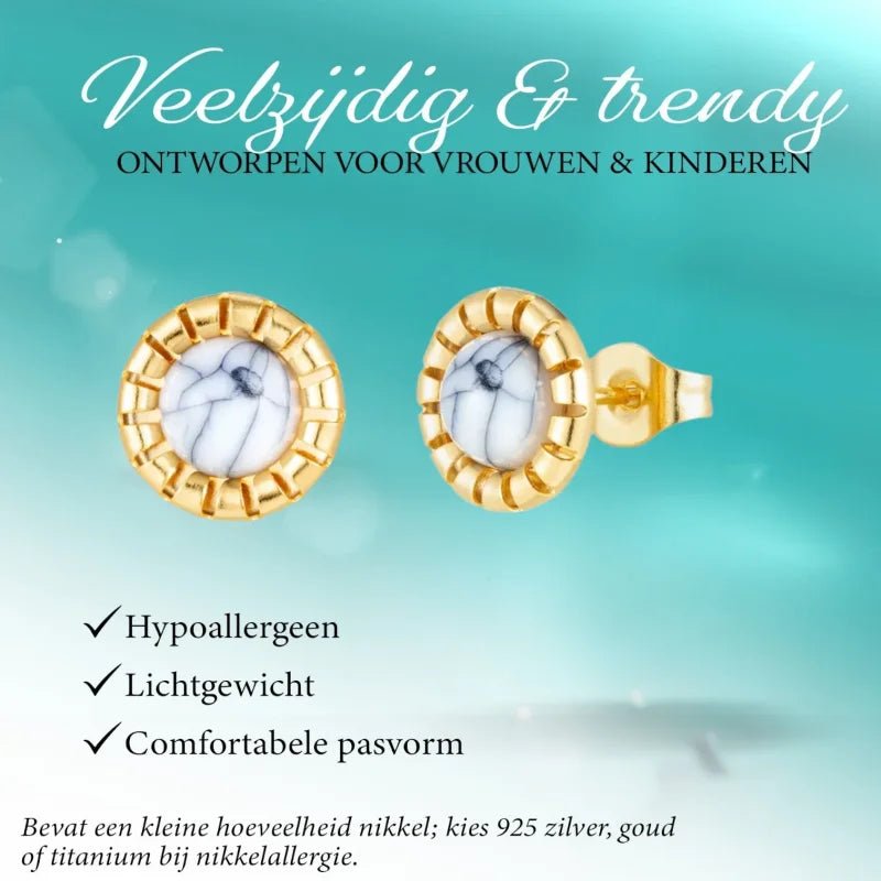Goudkleurige Oorbellen Met Witte Gemarmerde Steen -