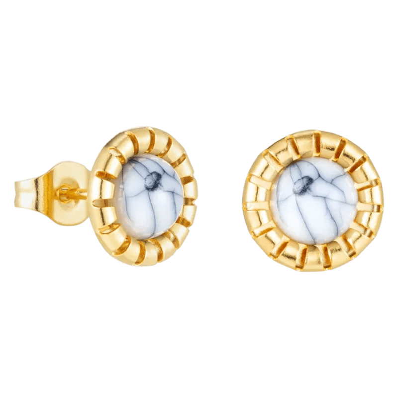 Goudkleurige Oorbellen Met Witte Gemarmerde Steen -