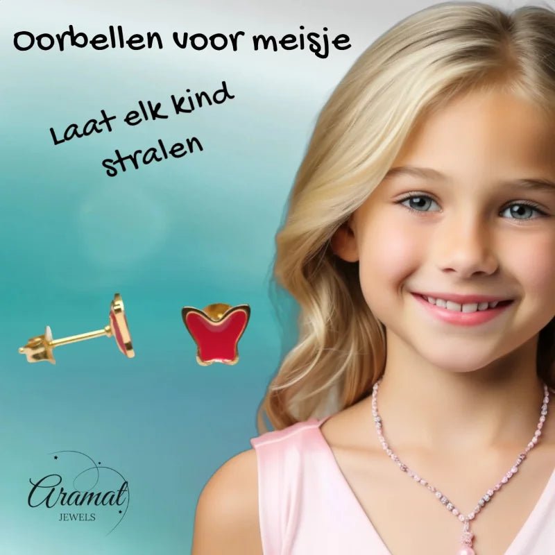 Goudkleurige Vlinder Oorbellen RVS en Emaille - Zwart -