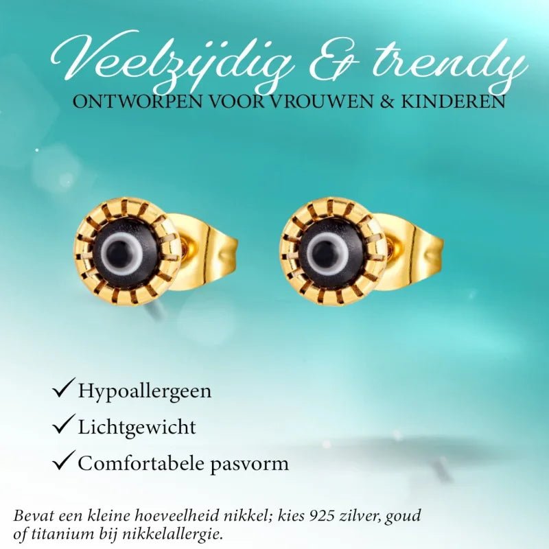 Goudkleurige Stalen Oorbellen Met Boze Oog Steen -