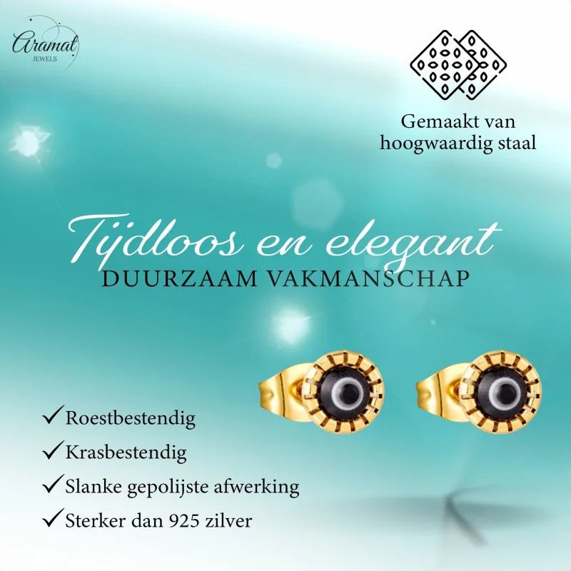 Goudkleurige Stalen Oorbellen Met Boze Oog Steen -