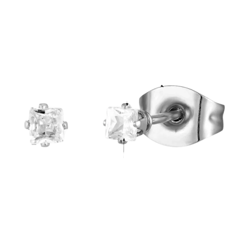 Zilverkleurige Vierkante zirkonia Oorbellen - 2mm -