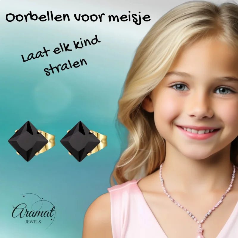 Rvs Vierkante Oorbellen Met Zwarte Zirkonia - 3mm -