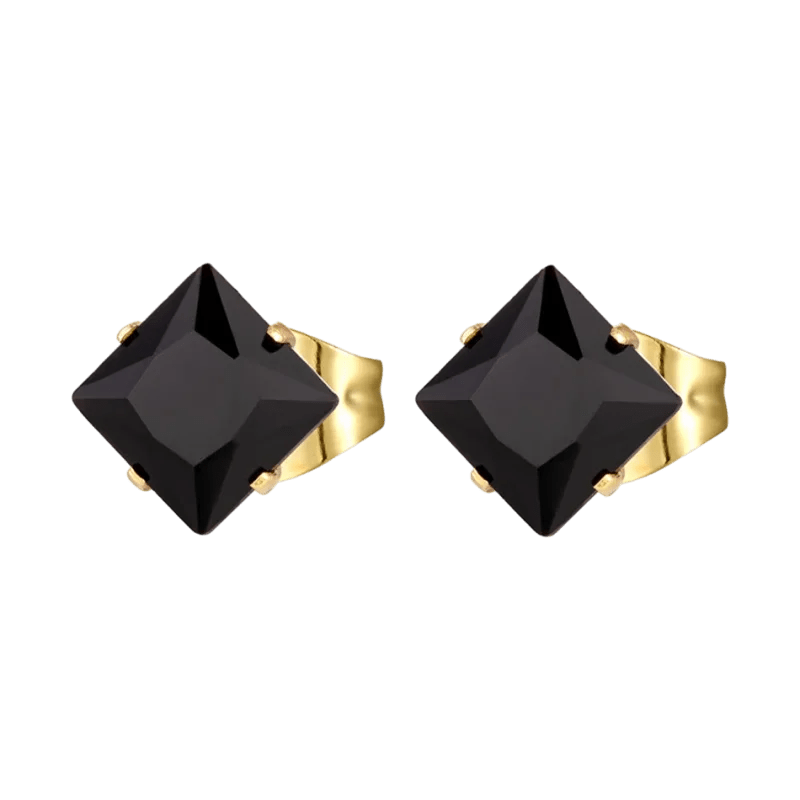 Rvs Vierkante Oorbellen Met Zwarte Zirkonia - 3mm -