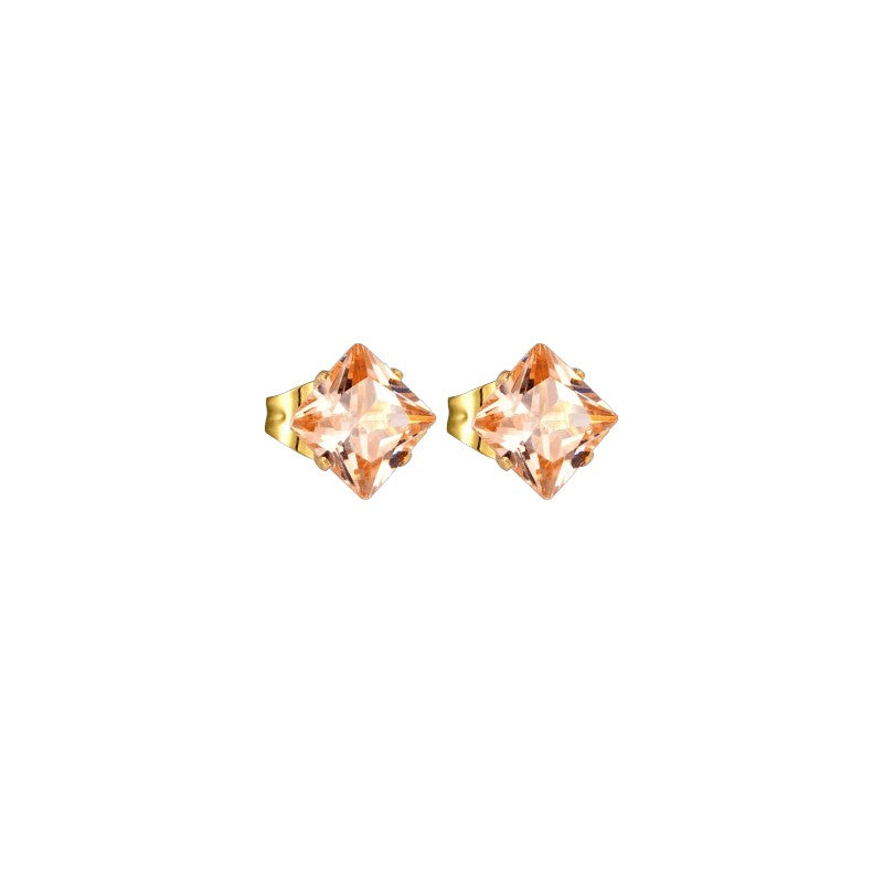 Goudkleurige Vierkante Oorbellen Met Champagne Zirkonia - 3mm -