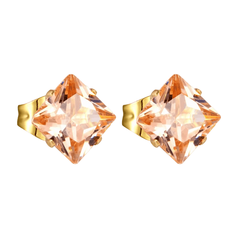 Goudkleurige Vierkante Oorbellen Met Champagne Zirkonia - 3mm -