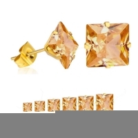 Goudkleurige Vierkante Oorbellen Met Champagne Zirkonia - 3mm -
