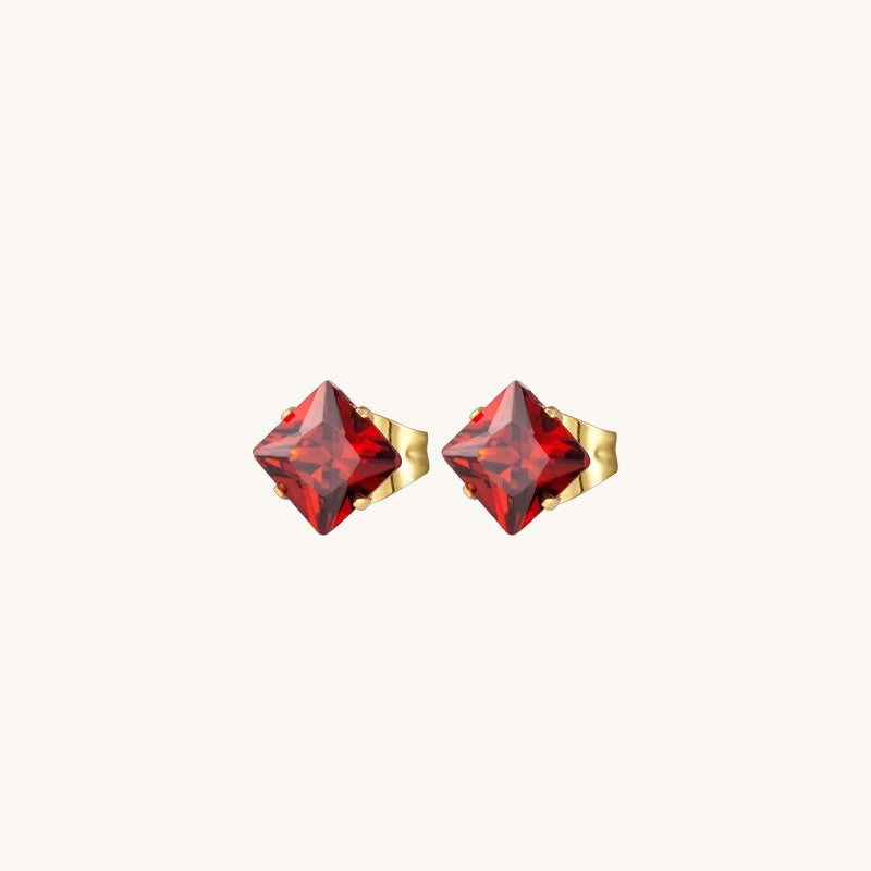 Stalen Goudkleurige Vierkante Oorbellen Rood - 3mm -