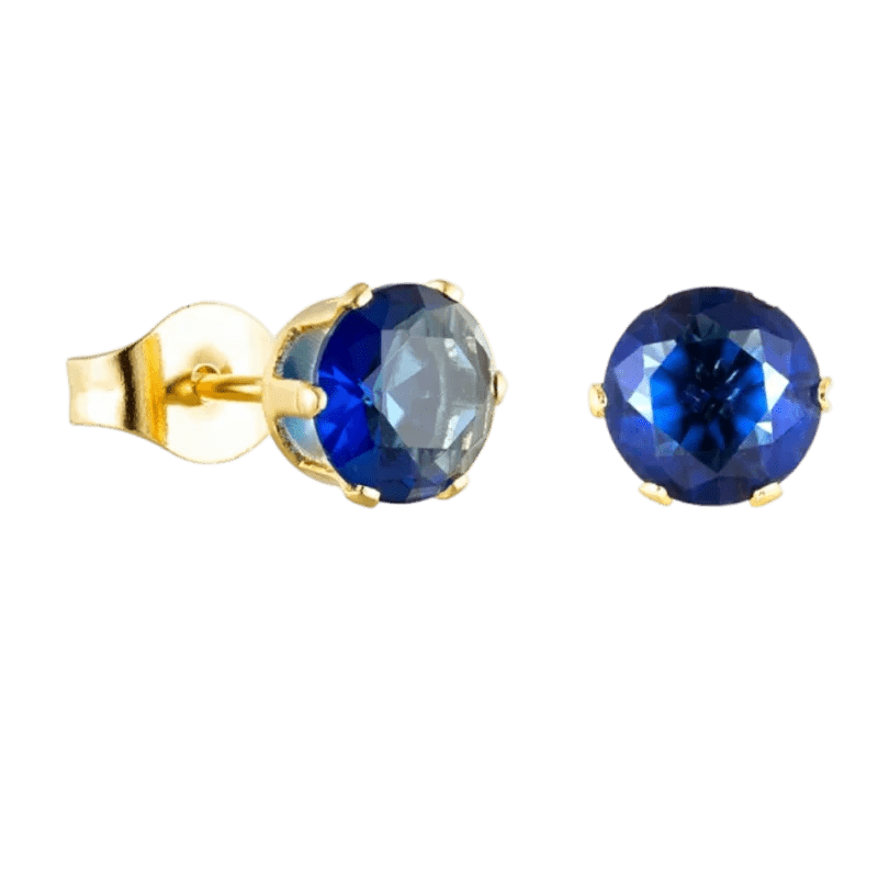 Goudkleurige Oorbellen Met Donkerblauwe Zirkonia -