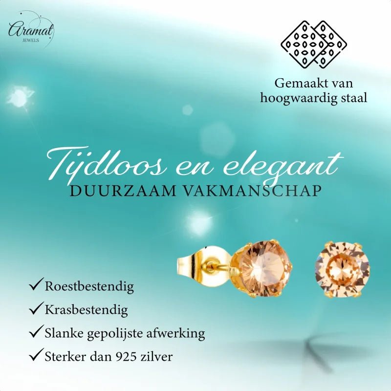 Goudkleurige Oorbellen Met Champagne Zirkonia -