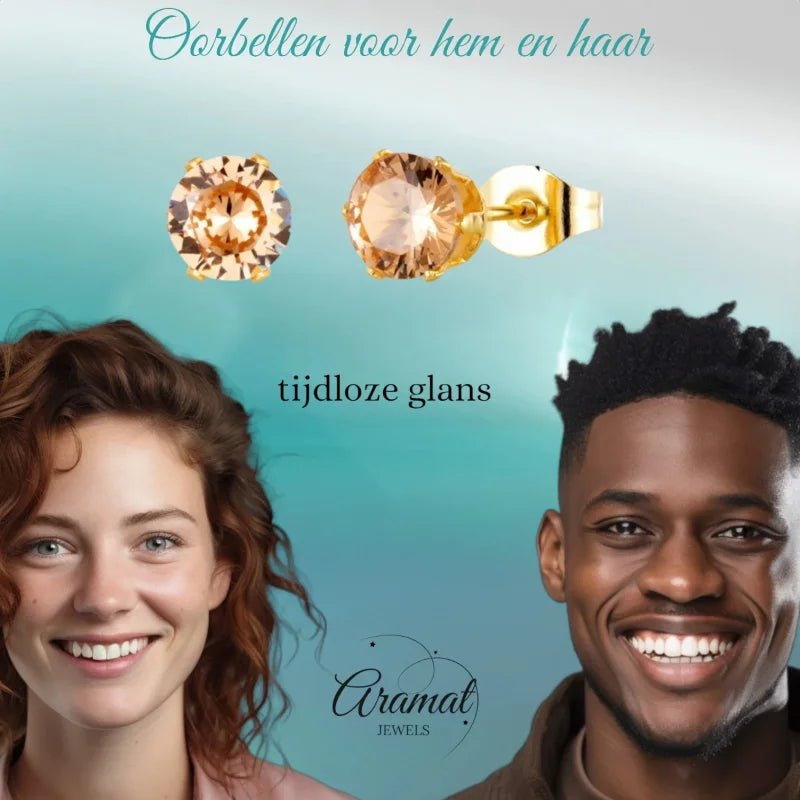 Goudkleurige Oorbellen Met Champagne Zirkonia -