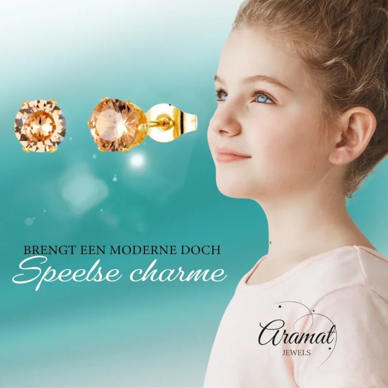 Goudkleurige Oorbellen Met Champagne Zirkonia -