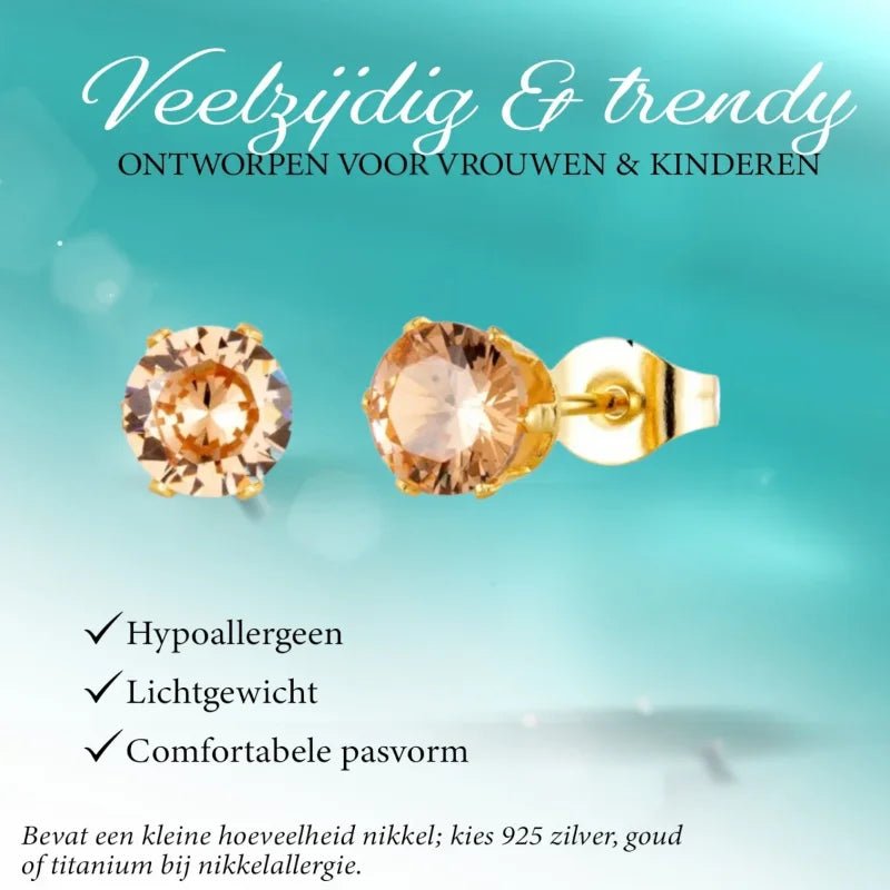 Goudkleurige Oorbellen Met Champagne Zirkonia -