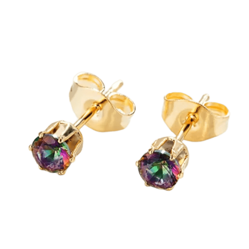 RVS zirkonia oorbellen multicolor en goudkleur - 3mm -