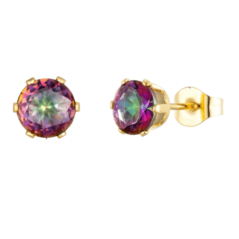 RVS zirkonia oorbellen multicolor en goudkleur - 3mm -