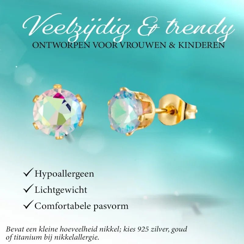 Goudkleurige AB zirkonia oorbellen &acirc;&euro;&ldquo; 6 mm -