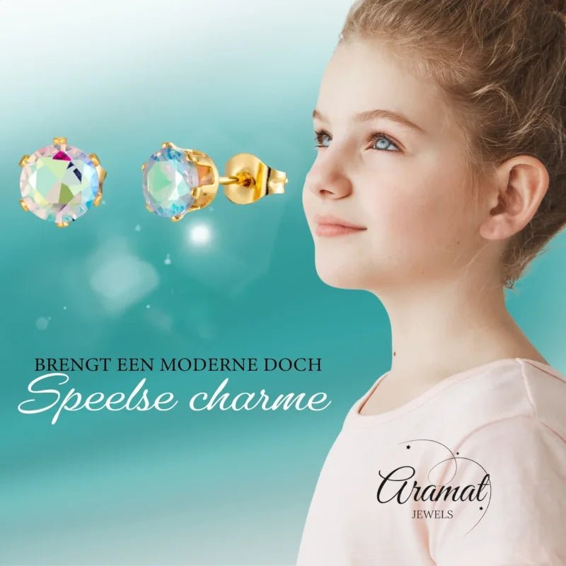 Goudkleurige AB zirkonia oorbellen &acirc;&euro;&ldquo; 6 mm -