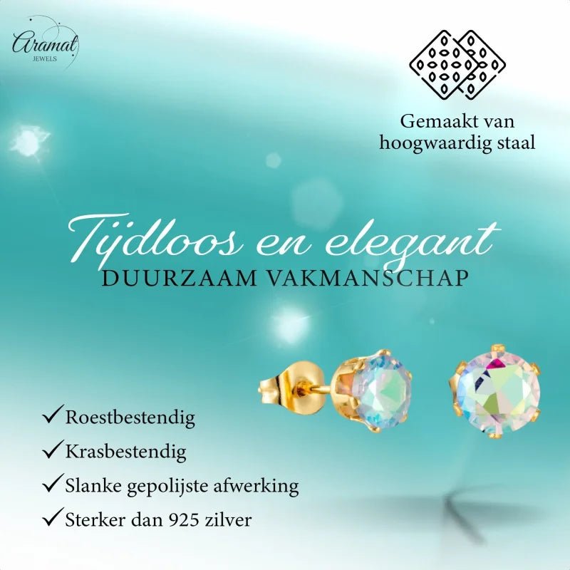 Goudkleurige AB zirkonia oorbellen &acirc;&euro;&ldquo; 6 mm -