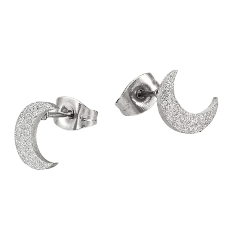 RVS Maan Oorbellen Sandblasted - Zilverkleur -