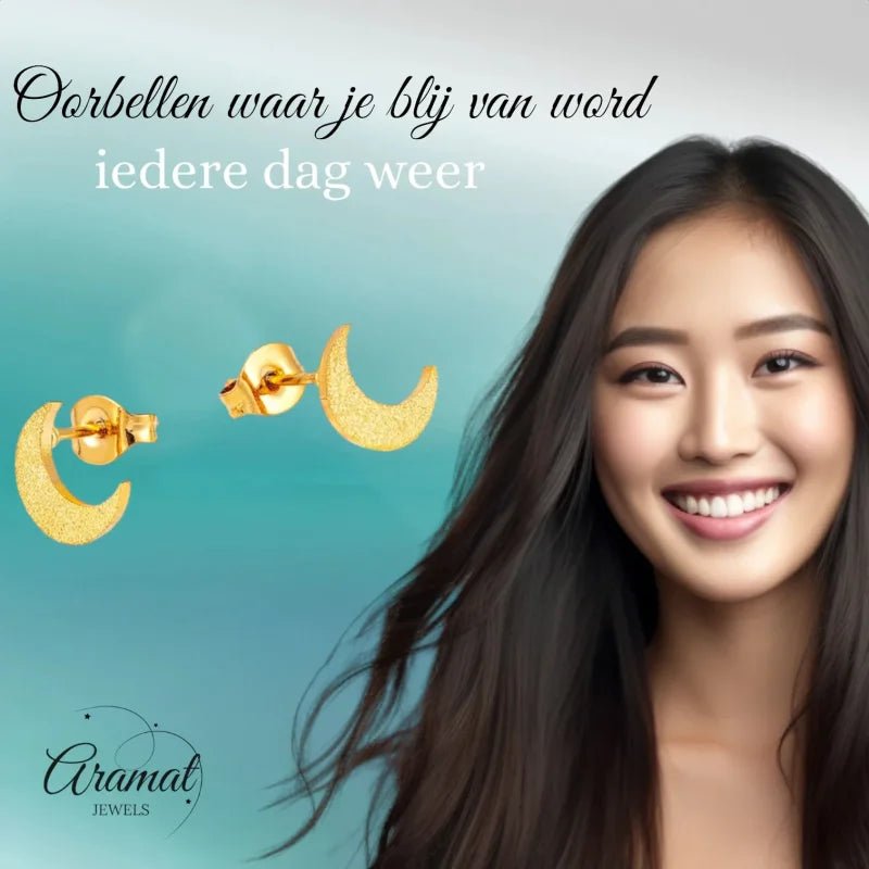 RVS Maan Oorbellen Sandblasted - Zilverkleur -