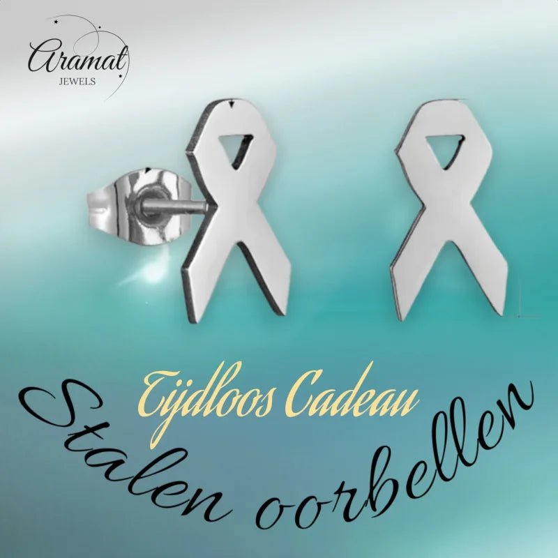 Pink Ribbon Oorbellen RVS - Goudkleur -