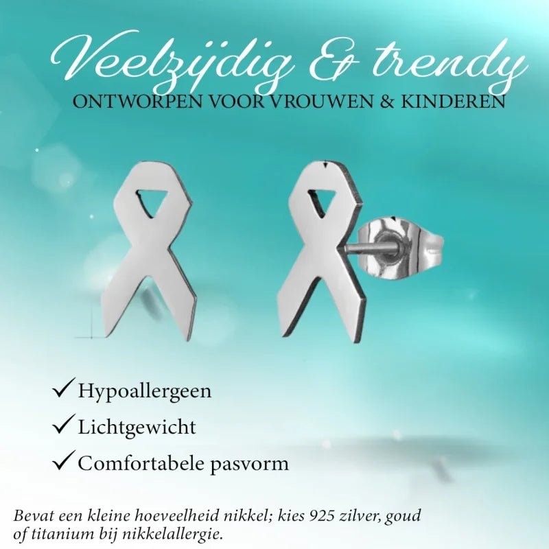 Pink Ribbon Oorbellen RVS - Goudkleur -