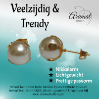 Goudkleurige Stalen Parel Oorbellen 9mm -