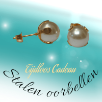 Goudkleurige Stalen Parel Oorbellen 9mm -