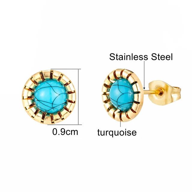 Goudkleurige Oorbellen Met Blauwe Gemarmerde Steen -