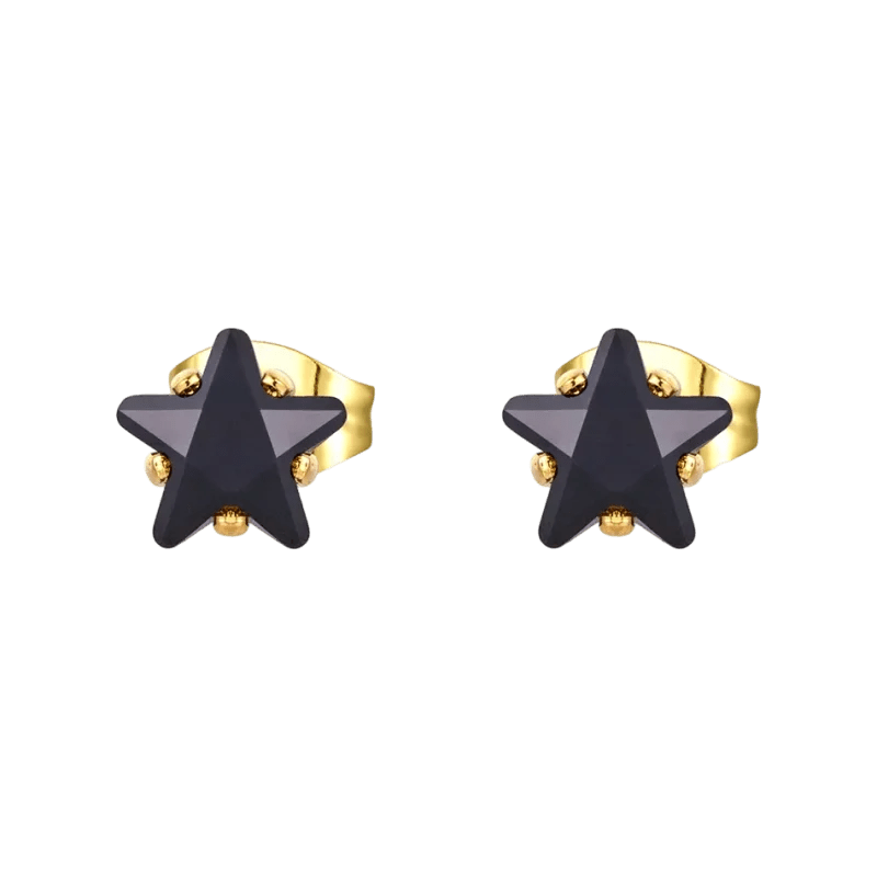 Goudkleurige Ster Oorbellen Met Zwarte Zirkonia - 4mm -