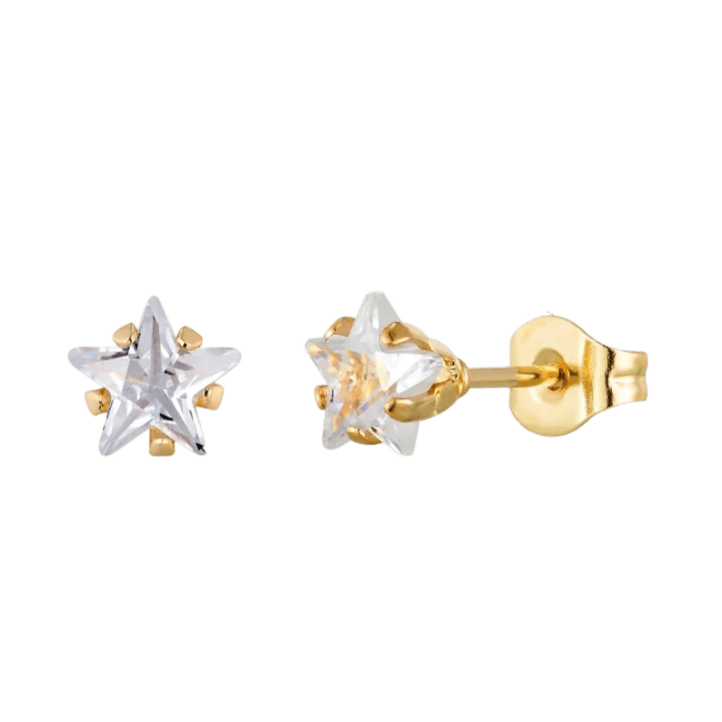 Goudkleurige Ster Oorbellen Met Transparante Zirkonia - 4mm -