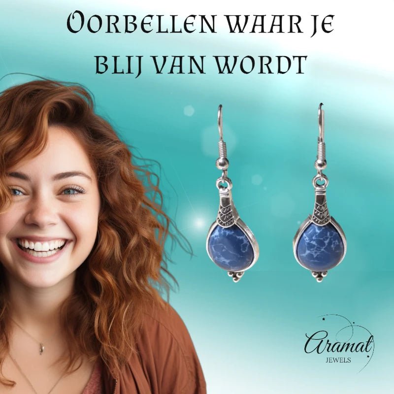 Boho Druppel Oorhangers Donkerblauw vrouw -