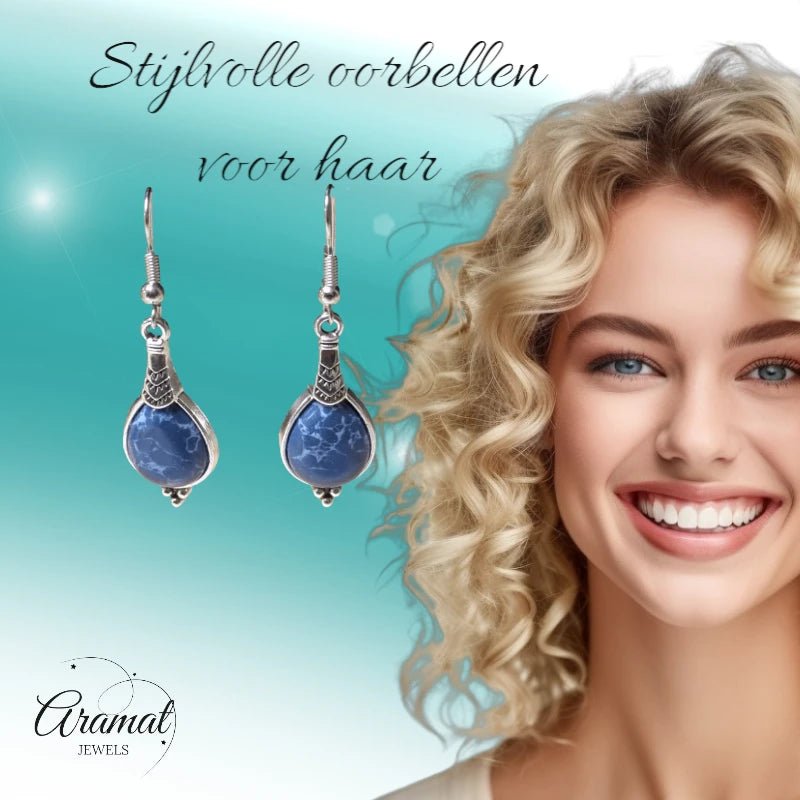 Boho Druppel Oorhangers Donkerblauw vrouw -